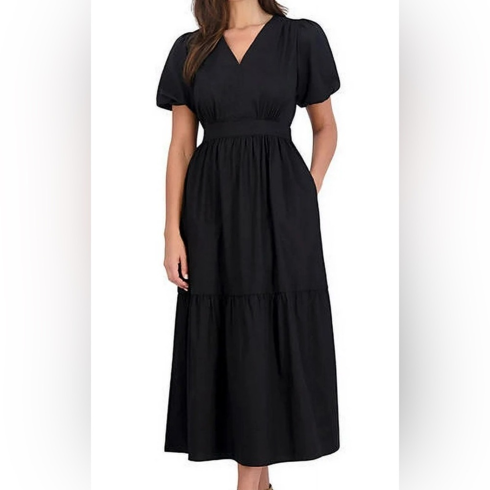 French Connection black puff sleeve maxi dress, XS